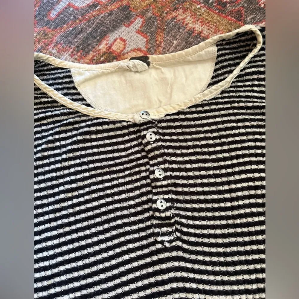 Free people Gwen Drippy Rib Henley tan black stripe long duster Boho Top XS